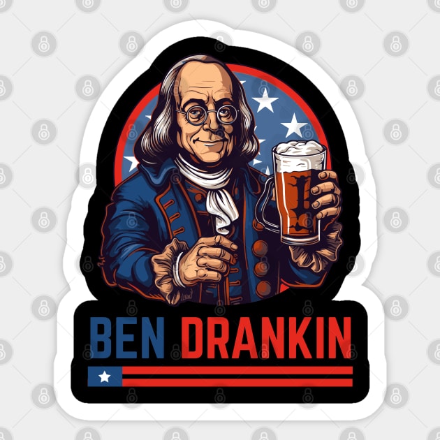 Funny 4th of July Ben Drankin Patriotic Sticker by Rosemat